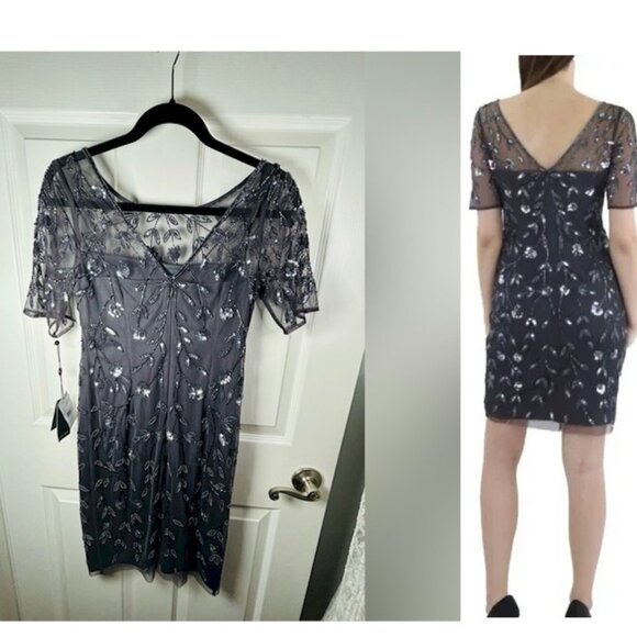 Adrianna Papell Gray Beaded Sheath Dress Size 0 New with Tags NWT - Picture 7 of 10